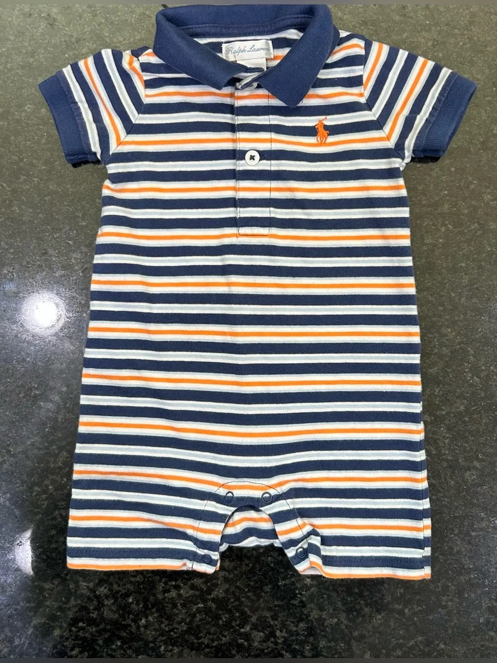Two Ralph Lauren Infant Rompers Short Sleeve Cotton 6 months (H-34)